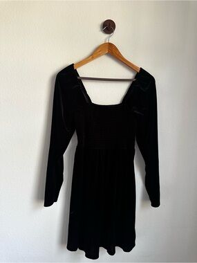 GAP Black Velvet Smocked Square Neck Mini Dress M